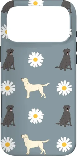 Miniatura 22 de Labrador Retriever y Daisy Flower Pattern - Carcasa para iPhone 17, color azul polvoriento
