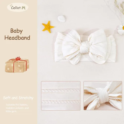 Miniatura 3 de CÉLLOT 6 piezas de diademas con lazos para bebé, diademas de nailon, accesorios para el pelo con lazos para bebé niña, esenciales para recién Caqui