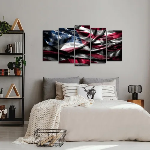 Miniatura 3 de iHAPPYWALL 5 piezas de lienzo de bandera estadounidense de Estados Unidos, arte de pared de banderas vintage, impresión giclée, arte patriótico