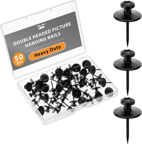 Miniatura 14 de Mr. Pen - Clavos de doble cabeza para colgar cuadros, paquete de 25, negro, clavos para cuadros, tachuelas para colgar en la pared, pines