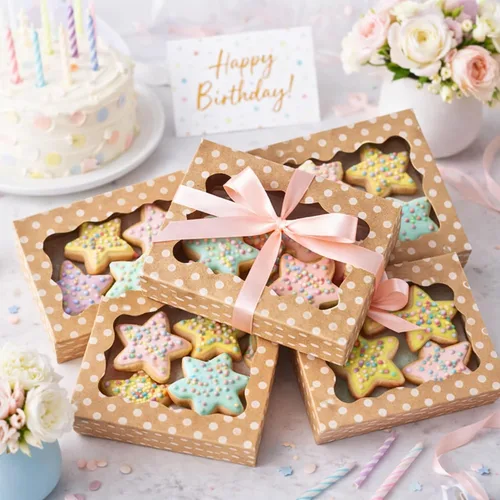 Miniatura 8 de Cajas de Galletas de Lunares - Paquete de 12 - Marrón con Lunares Blancos Caja de Regalo de Panadería con Ventana - para Pasteles, Cupcakes, Fresas