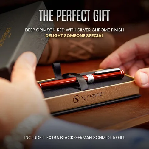 Miniatura 3 de Scriveiner Deep Crimson Red Rollerball – Impresionante bolígrafo de rodillo de lujo de laca roja carmesí profundo con acabado cromado, repuestos