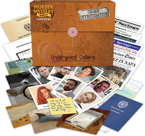 Murder Mystery Party Underwood Cellars, juego interactivo de archivo de caso de misterio de asesinato para 1 o más jugadores, edades de 14 en