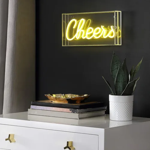 Miniatura 3 de JONATHAN Y Luz de neón LED amarilla "Cheers" de 11.8 pulgadas de ancho x 5.9 pulgadas de alto, operada por USB, amarillo, 147 lúmenes, caja acrílica