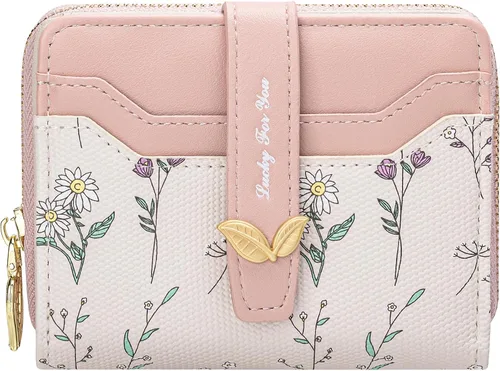 Miniatura 15 de BIAOTIE - Cartera para mujer con flores bonitas, con bloqueo RFID, tarjetero para tarjetas de crédito, monedero pequeño de dos pliegues