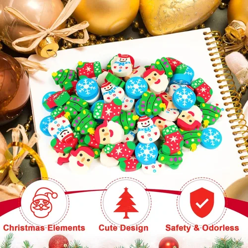 Miniatura 4 de Borradores de Navidad para niños a granel, árbol de Navidad, Papá Noel, muñeco de nieve, copo de nieve, surtido, borrador de gran novedad, mascotas