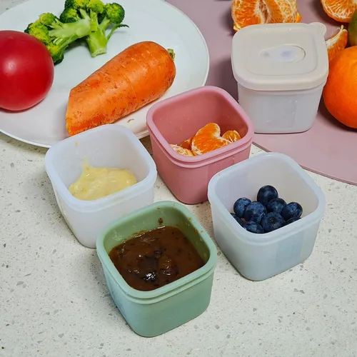 Miniatura 3 de Recipientes de silicona para alimentos para bebés, tarros reutilizables de almacenamiento de alimentos para bebés de 4 onzas con tapas, perfectos