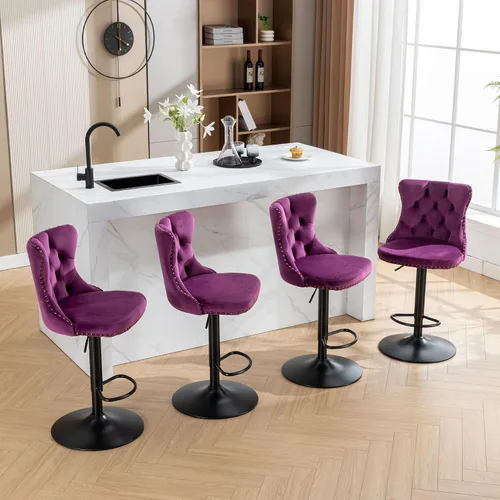 Miniatura 131 de Aoowow Juego de 2 taburetes de bar giratorios, taburetes de bar ajustables con respaldo de terciopelo copetudo, sillas de bar modernas tapizadas