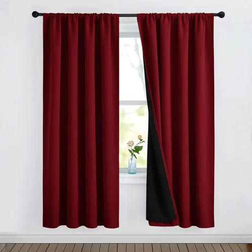 Miniatura 53 de NICETOWN Cortinas blancas 100% opacas, 2 capas gruesas completamente opacas con bolsillo para barra, cortinas aislantes térmicas para Blanco puro