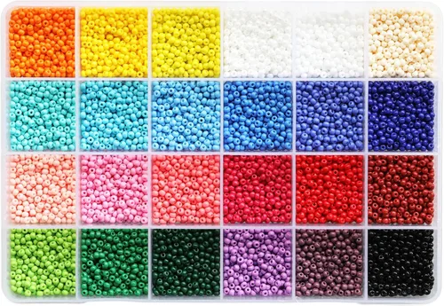Bala&Fillic Cuentas de vidrio de tamaño redondo de 0.118 pulgadas (0.118 in), aproximadamente 8400 piezas en caja, 24 cuentas multicolor surtidas