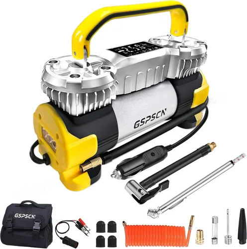 Miniatura 10 de GSPSCN - Inflador digital de neumáticos 12V Compresor de aire portátil de metal resistente 6X Faster Inflation Auto Shut-off Dual Cylinder Air