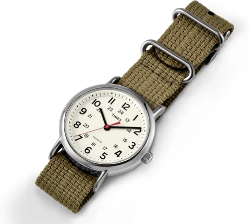 Miniatura 2 de Timex Reloj unisex Weekender de 1.496in, Negro, Weekender Slip Through - Reloj de correa de nailon