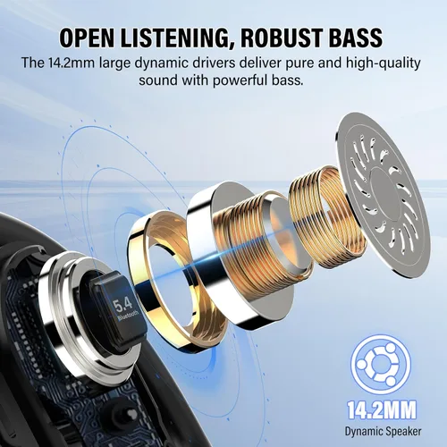 Miniatura 4 de Auriculares de oreja abierta, Bluetooth 5.4, auriculares de conducción de aire de 36 horas de reproducción con micrófono, auriculares ajustables