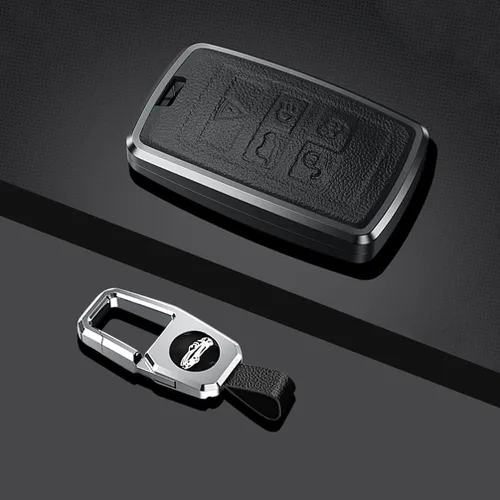 Miniatura 3 de SANRILY Funda para llavero Land Rover 2021 con control remoto sin llave para Range Rover Sport Jaguar XF, llavero de cuero, color negro