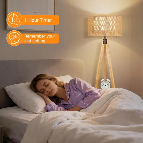 Miniatura 29 de OUTON - Lámpara de pie de trípode de madera con estantes, lámpara de pie de mediados de siglo con control remoto, 4 temperaturas de color, lámpara