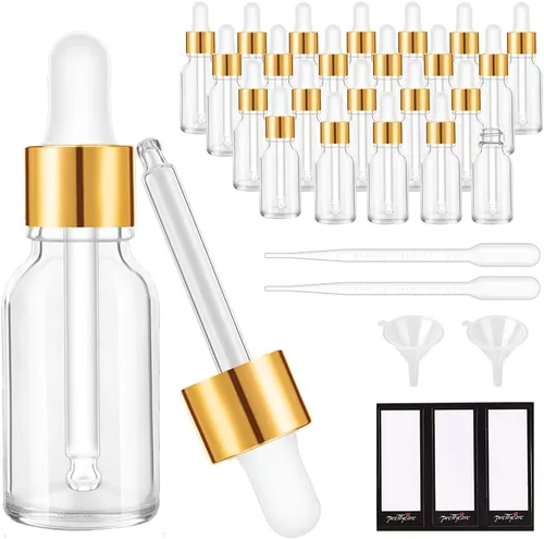 Miniatura 26 de PrettyCare Paquete de 4 botellas con cuentagotas de aceites esenciales, botellas vacías de tintura para cuidado personal y belleza, Ámbar