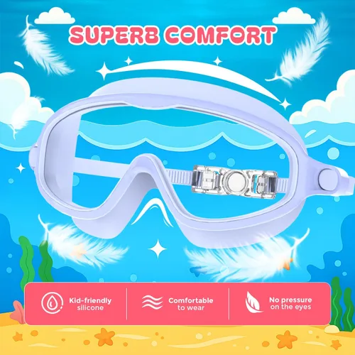 Miniatura 7 de Gafas de natación para niños de 3 a 8 años con gorro de natación, juego de gorras de natación con antivaho y anti-UV para niños y niñas pequeños