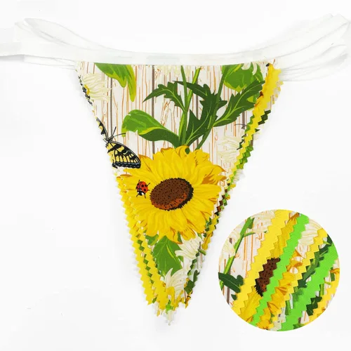 Miniatura 2 de Banderín amarillo y verde de 32 pies con banderines de tela de girasol, mariposa, triangular, guirnalda para decoración de fiesta de primavera