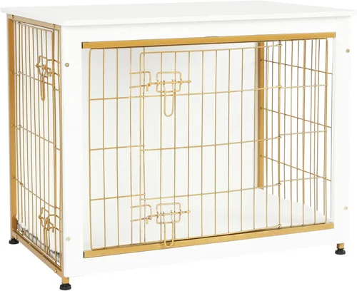 Miniatura 12 de DWANTON Mueble de jaula para perros con cojín, mesa de madera para perros con puertas dobles, casa de perro de interior, tamaño pequeño, mediano