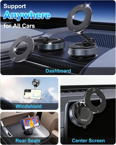 Miniatura 5 de Soporte magnético de teléfono de coche al vacío mejorado para tu automóvil [120 libras de ventosa ultra y imán de 3000 gf] Soporte de teléfono