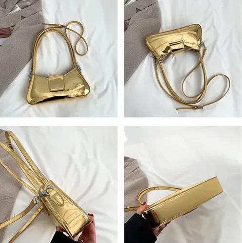 Miniatura 7 de Bolso de noche para mujer, bolso de mano Y2k, plateado brillante, bolso de mano, bolso de fiesta, lindo bolso metálico