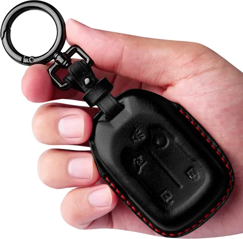 Miniatura 9 de Tukellen Compatible con funda de llave de cuero Chevrolet con llavero, compatible con Silverado GMC Sierra 2019 2020 2021, Negro