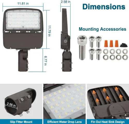 Miniatura 5 de Luz LED de estacionamiento de 150 W con fotocélula del anochecer al amanecer, luz LED regulable para caja de zapatos al aire libre con soporte