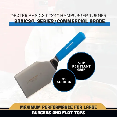 Miniatura 2 de Dexter-Russell S285-4H-PCP PS19723H - Girador de hamburguesas, hoja biselada de acero inoxidable de 5 x 4 pulgadas, mango azul frío de alto calor