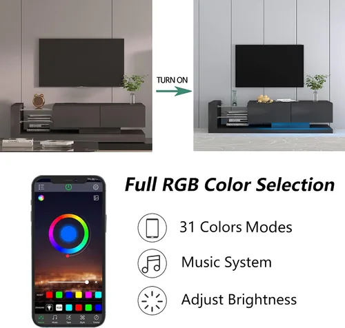 Miniatura 3 de Consola de TV con gabinetes de almacenamiento, color RGB completo, 31 modos de cambio, luces cambiantes, soporte de TV LED RGB, moderno centro
