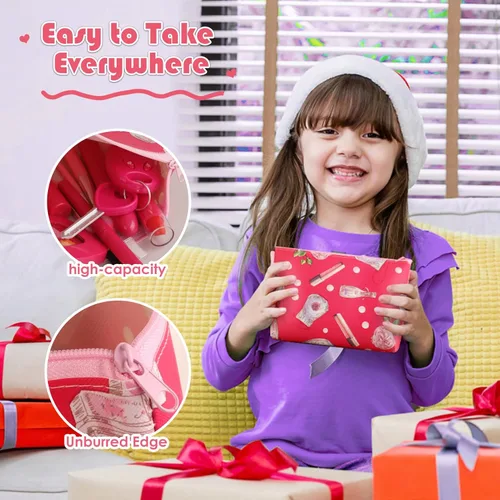 Miniatura 6 de Woumserta Kit de maquillaje de simulación para niños de 3 a 5 años, juego de maquillaje falso azul o beige para niñas pequeñas, regalos