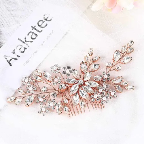 Miniatura 9 de Catery Peine de pelo de boda de cristal de flores Accesorios para el cabello con perlas de novia de novia Peines laterales tocados para mujeres