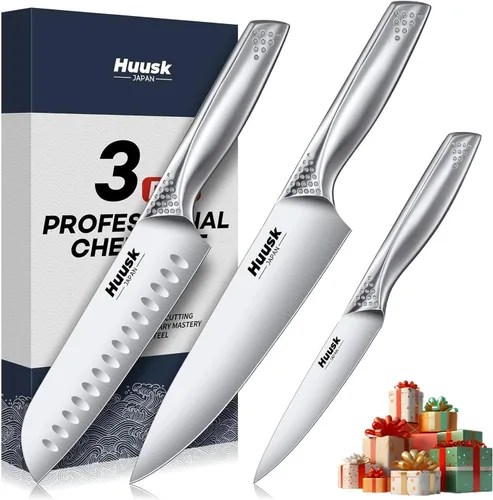 Miniatura 9 de Huusk Juego de cuchillos de chef japoneses – Juego de 5 cuchillos de cocina con mango ergonómico, juego de cuchillos de chef profesionales ultra