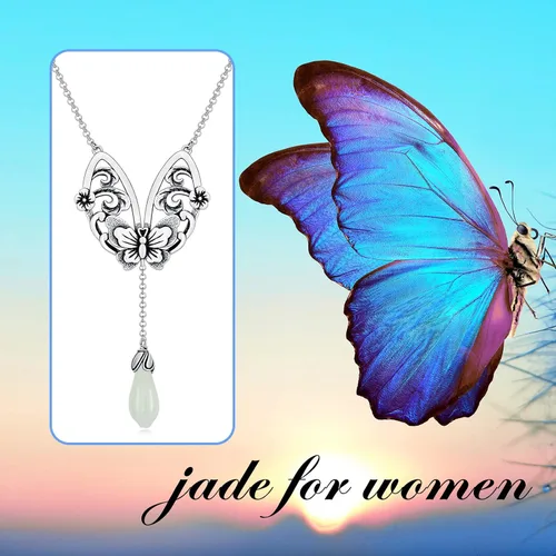 Miniatura 2 de Animal Flower Necklace for Women Mom Sterling Silver Enamel Jade Necklace Birthday Valentine's Day Mother's Day Gifts