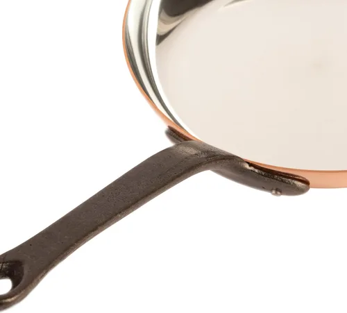 Miniatura 4 de Sartén de cobre estañado con mango de hierro fundido Sartén tradicional de cobre macizo con revestimiento de estaño Sartén fabricada en Francia
