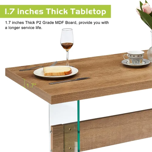 Miniatura 5 de ivinta Mesa de comedor de cristal para 4-6 personas, mesa de cocina rectangular de 55 pulgadas para espacios pequeños, comedor, sala de estar