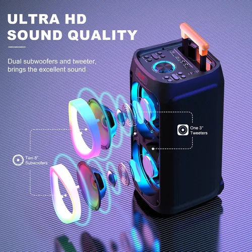 Miniatura 2 de JYX Máquina de karaoke con 2 micrófonos inalámbricos, altavoz Bluetooth portátil grande de 24 pulgadas para adultos con sistema PA de luz RGB