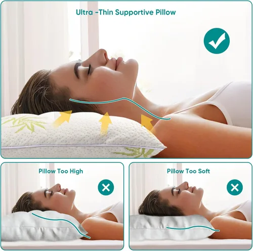 Miniatura 5 de MINUPWELL Almohadas ultra finas, almohadas planas para dormir delgadas, almohadas de cama delgadas 7D de alto soporte de 2.5 pulgadas de altura