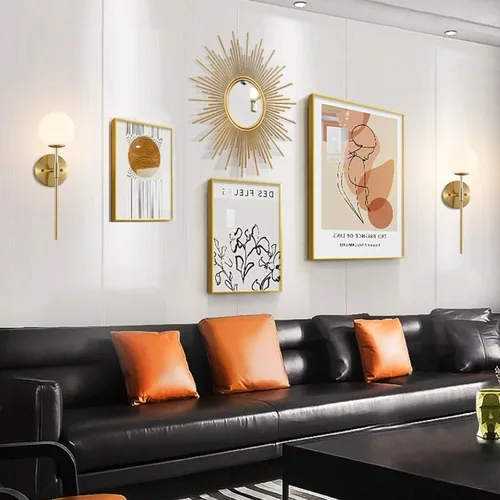 Miniatura 6 de BYOLIIMA Juego de 2 apliques de pared dorados con pantallas de globo de vidrio blanco, lámpara de pared moderna de mediados de siglo para tocador