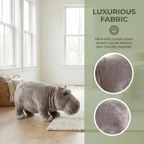 Miniatura 3 de Juguete de peluche realista de hipopótamo, animal de peluche de hipopótamo de 14 pulgadas, animales salvajes suaves, juguetes de peluche únicos