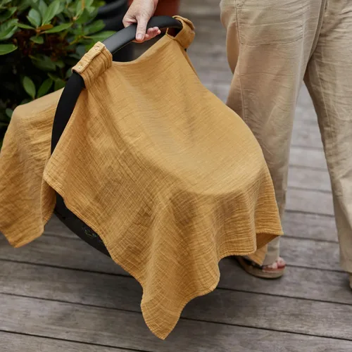 Miniatura 8 de Funda de asiento de coche para bebé, muselina de algodón orgánico, toldo para asiento de automóvil, 43 x 32 pulgadas (amarillo otoño)