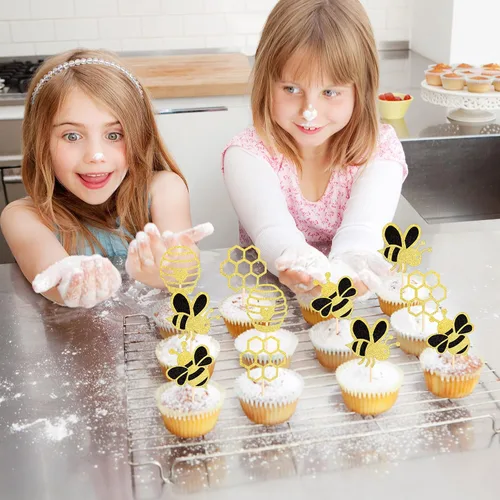 Miniatura 7 de 36 piezas de adornos para cupcakes de abejorros con purpurina de abeja, revelación de género, panal, cupcakes, baby shower, fiesta de cumpleaños