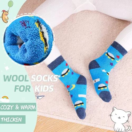 Miniatura 3 de Calcetines de lana para niños y niñas cálidos de invierno gruesos acogedores térmicos pesados para niños pequeños 6 pares