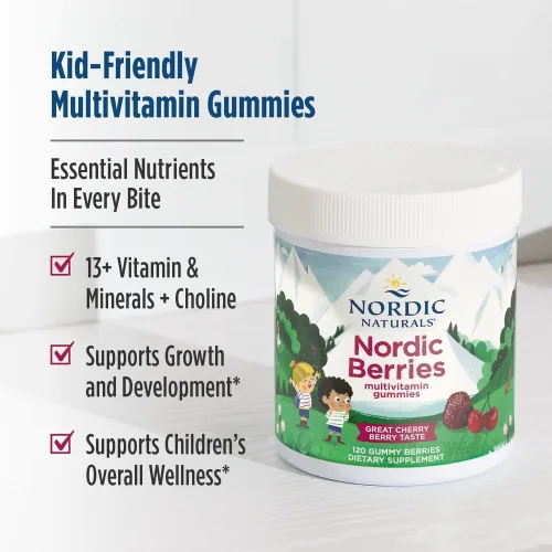 Miniatura 3 de Nordic Naturals Bayas nórdicas, bayas de cereza, 120 bayas gomosas, multivitamínico de gran sabor para mayores de 3 años - Crecimiento, desarrollo