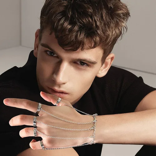 Miniatura 6 de Long tiantian Pulsera de cadena para dedo, pulsera punk con borla de cadena en capas con anillo de dedo, garras de dedo, brazalete de brazo, joyería