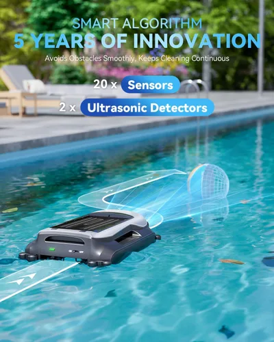 Miniatura 6 de Robot desnatador eléctrico automático de piscina 24/7 con soporte de aplicación, limpiador de superficie flotante para piscina sobre el suelo, Blanco
