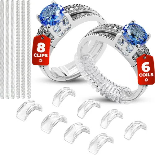 Ajustadores de Tamaño de Anillo para Anillos Sueltos - 8 Ajustadores de Anillo de Fácil Enganche y 6 Ajustadores de Bobina - Protectores de Anillo