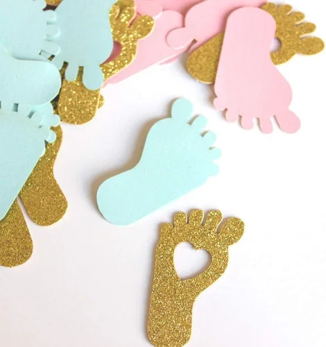 Miniatura 8 de Huella de confeti para baby shower para revelación de género, decoración de mesa de fiesta, regalo de fiesta de género para bebé, caja