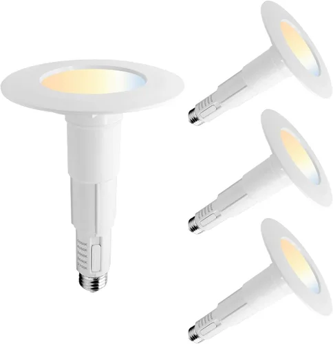 Jolux Luz LED ajustable de 4 pulgadas 5CCT para remodelación, 2700K-5000K CCT seleccionable, 6W = 40W 500LM, base E26 regulable, borde biselado,