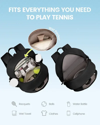 Miniatura 4 de Mochila de tenis Sucipi, mochila de tenis acolchada con bandolera cruzada, bolsas para raquetas de tenis resistentes al agua para mujeres y hombres