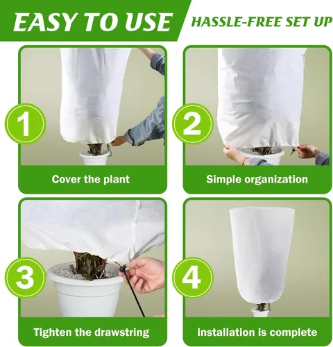 Miniatura 4 de Alpurple Paquete de 2 fundas de invierno con cordón para plantas de gran tamaño, 39 x 63 pulgadas, bolsas cálidas de protección para plantas, manta